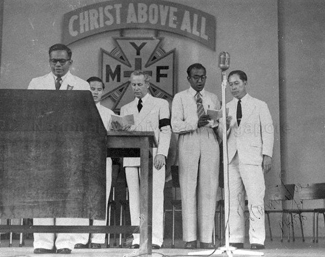 Picture of the Methodist Youth Fellowship (Singapore district). The European man in the centre is Malcolm MacDonald who was Governor General of British territories in Southeast Asia 1946-1948 and then Commissioner General for Southeast Asia covering regional affairs 1948-1955. Therefore this photograph was taken post- WWII. Most likely soon after the end of WWII as he only arrived post-war.