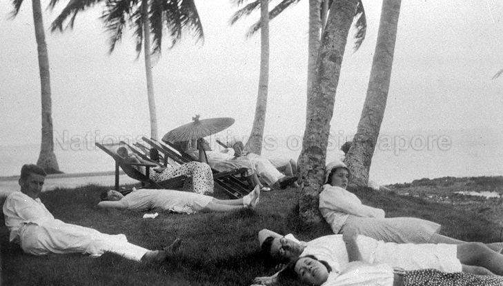 Picnickers on the island where Raffles Lighthouse is located