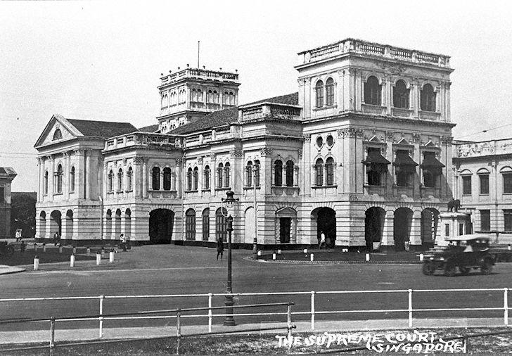 Side view of Supreme Court at Empress Place, Singapore. Originally built by G D Coleman as a residence in 1827, it underwent several change of occupants as well as alterations and extensions throughout Singapore's history. Some of the prominent occupants include the Supreme Court from 1875 to 1939 and Parliament House from 1965 to 1999. Gazetted as a national monument on 14 February 1992, it was refurbished and opened as The Arts House in 2004.