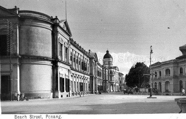 View of Beach Street with dome of Hongkong and Shanghai Bank in background, Penang
