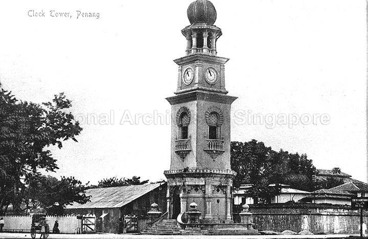 Jubilee Clock Tower at the junction of Light Street and Beach Street, Penang. This Moorish styled clock tower was built in commemoration of Queen Victoria's 1897 Diamond Jubilee.