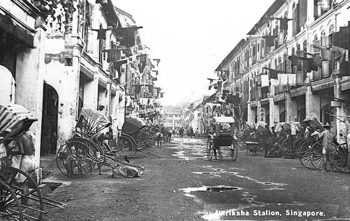 Streets in Chinatown, off South Bridge Road, where most of the jinrickshaw pullers lived in tiny cubicles
