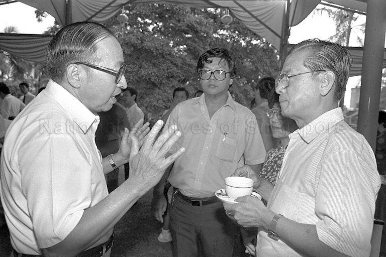 National Development Minister Teh Cheang Wan (left) attending a Chinese New Year Tea Party at the Istana.