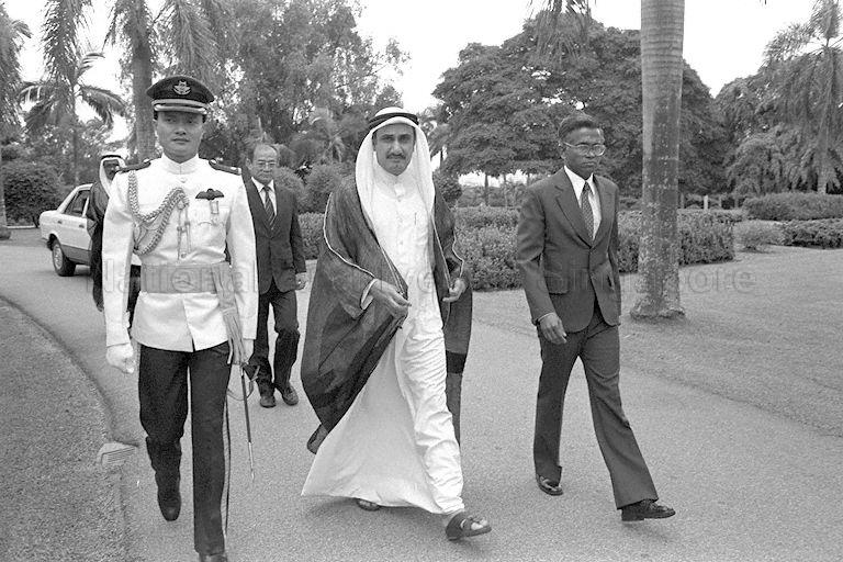 Ambassador of Qatar to Singapore Dr Hassan Ali Hussain (centre) at the Istana.