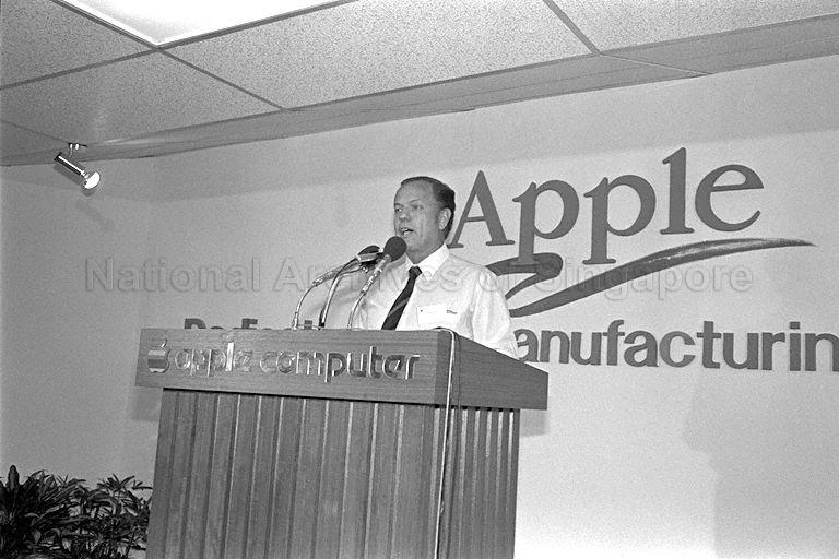 A speech is given at the Apple Computer International Ltd Open House at Block 5002, Ang Mo Kio Avenue 5 at Ang Mo Kio Industrial Park 2.
