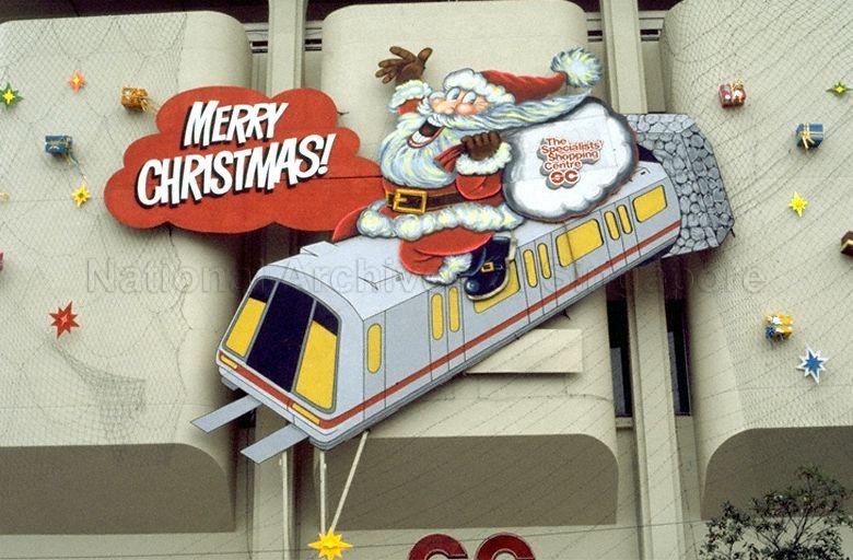 Mass Rapid Transit (MRT)-inspired Christmas decorations outside The Specialists' Shopping Centre, Orchard Road