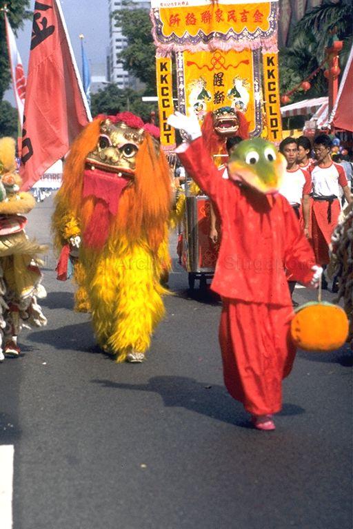 Chingay parade along Orchard Road. Seven floats and more than 2,000 performers including stilt walkers, cultural dancers and skateboarders took part in the procession which showcased both local and foreign cultural performing groups. The annual street parade is the highlight of Singapore's Lunar New Year festivities.