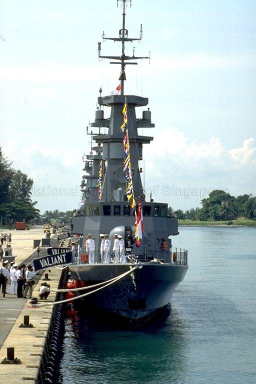 The newly commissioned corvette RSS Valiant which is one of three corvettes commissioned as warships of the Republic of Singapore Navy by Minister for Communications and Second Minister for Defence Dr Yeo Ning Hong at Pulau Brani Naval Base. The other two corvettes were RSS Vengeance and RSS Vigour.