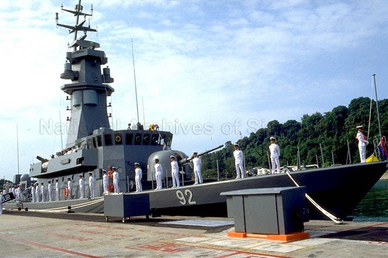 The newly commissioned corvette RSS Vigour which is one of three corvettes commissioned as warships of the Republic of Singapore Navy by Minister for Communications and Second Minister for Defence Dr Yeo Ning Hong at Pulau Brani Naval Base. The other two corvettes were RSS Valiant and RSS Vengeance.