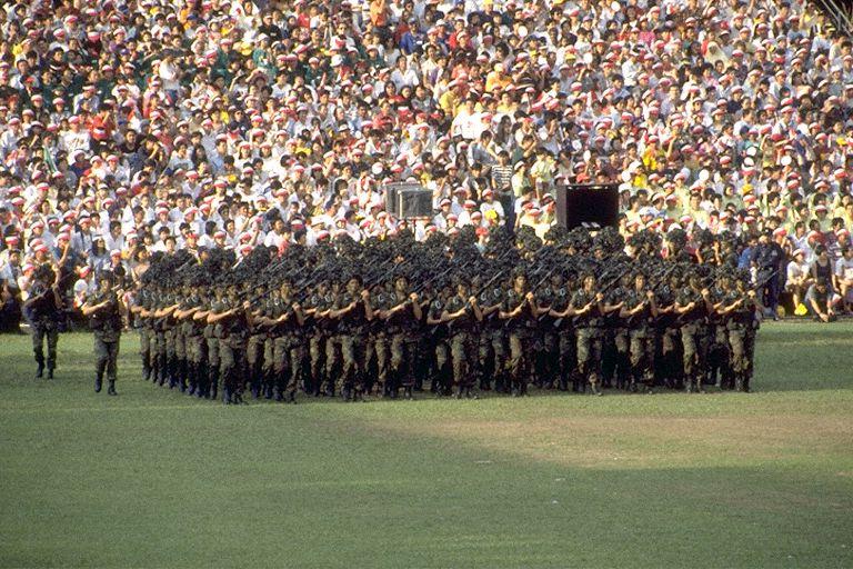 National Day Parade 1995 at the Padang -- Singapore Armed Forces (SAF) contingent marching onto field
