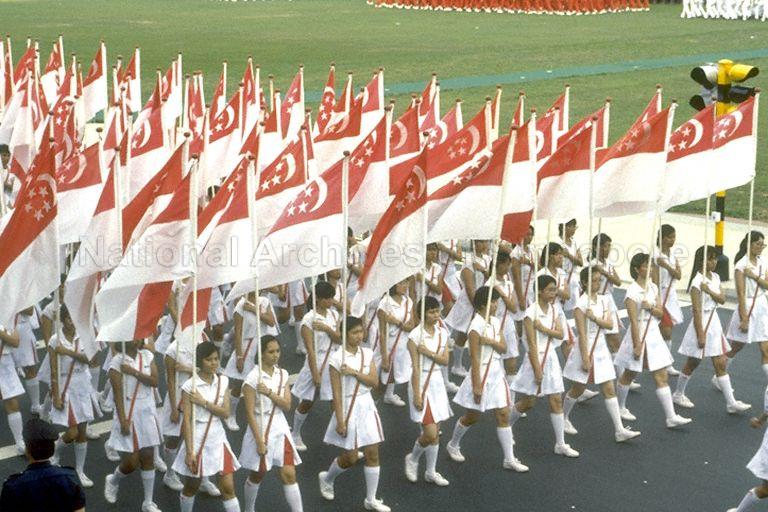 National Day Parade 1990 Rehearsal at the Padang -- Contingent marching