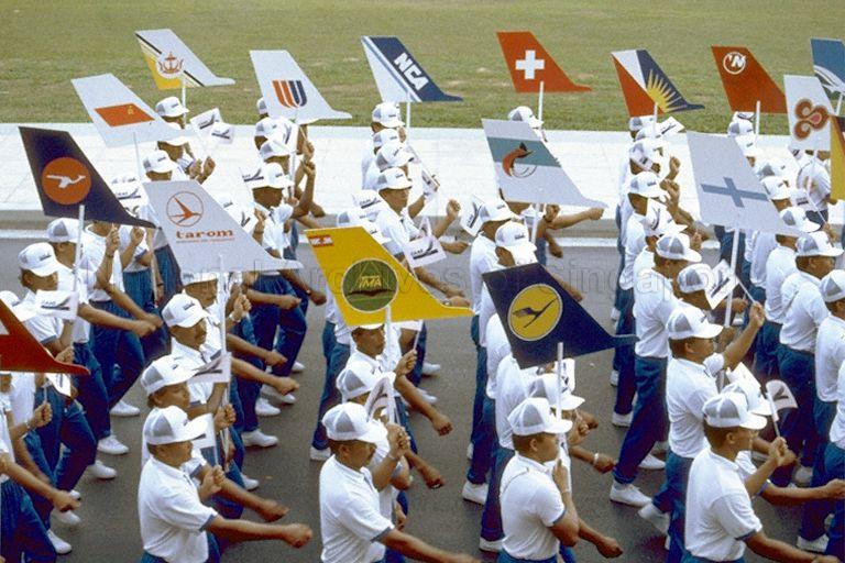 National Day Parade 1990 at the Padang -- Civil Aviation Authority of Singapore (CAAS) contingent marching