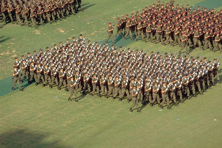 National Day Parade 1990 at the Padang -- Singapore Armed Forces (SAF) contingents marching