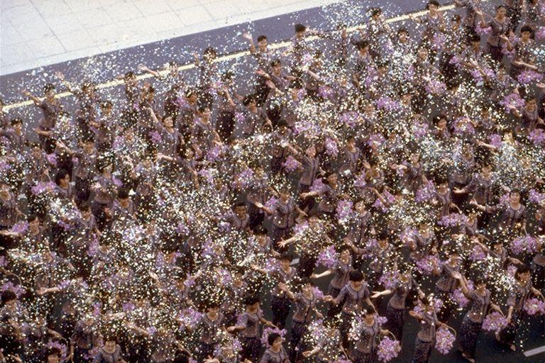 National Day Parade 1990 at the Padang -- Singapore Airlines (SIA) contingent throwing confetti