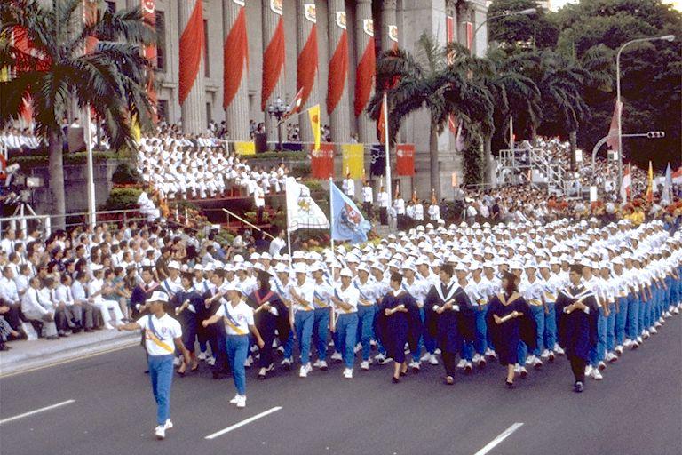 National Day Parade 1990 at the Padang -- March-past by tertiary institutions