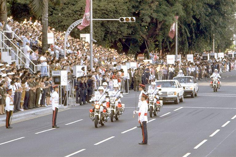 National Day Parade 1990 at the Padang -- Arrival of Prime Minister Lee Kuan Yew's motorcade