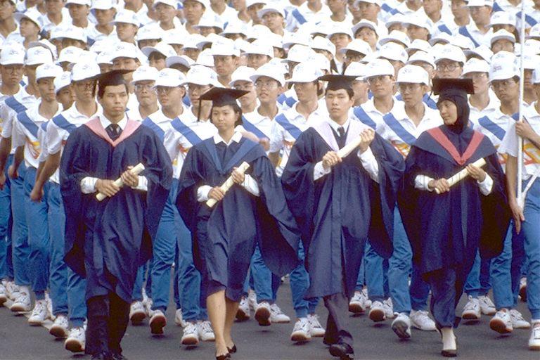 National Day Parade 1990 at the Padang -- March-past by tertiary institutions