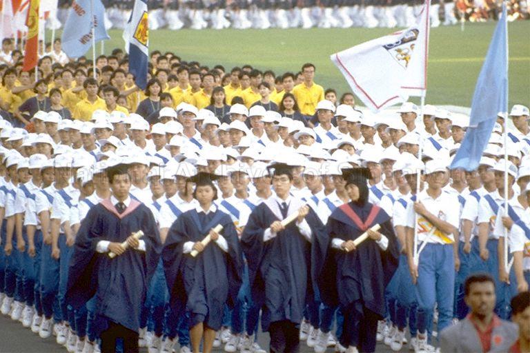 National Day Parade 1990 at the Padang -- March-past by tertiary institutions