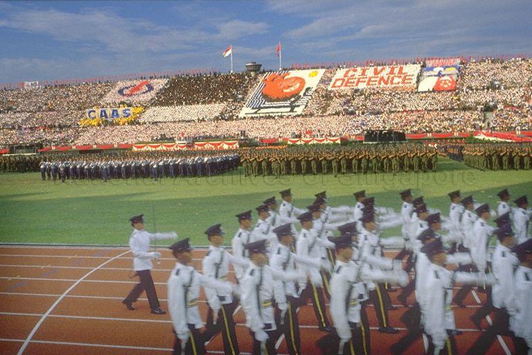 National Day Parade 1989 at National Stadium -- Guard of honour contingent from Singapore Police Force (SPF) marching