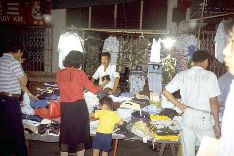 A pasar malam (night market) stall selling clothing at Bugis Street