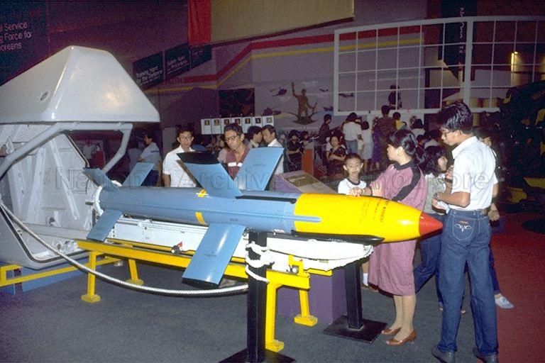 Gabriel missile from Singapore Navy Missile Gun Boat (MGB) on display during National Exhibition at World Trade Centre