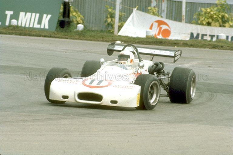 Hong Kong's John MacDonald in his ex-Graham Hill Brabham BT36 Rondel at Singapore Grand Prix (GP) for cars at Upper Thomson Road circuit. Despite encountering mechanical problems throughout practice and the race, he managed to finish eighth in the Singapore GP by completing 39 laps in 1 hour 44 minutes 52.9 seconds. 