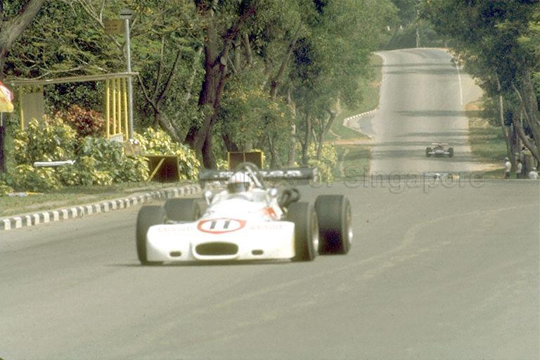 Hong Kong's John MacDonald in his ex-Graham Hill Brabham BT36 Rondel at Singapore Grand Prix (GP) for cars at Upper Thomson Road circuit. Despite encountering mechanical problems throughout practice and the race, he managed to finish eighth in the Singapore GP by completing 39 laps in 1 hour 44 minutes 52.9 seconds. 