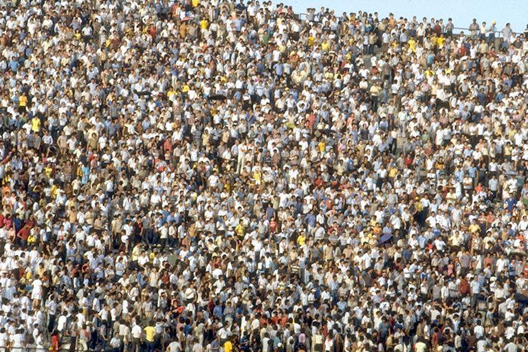 Spectators at Southeast Asian Games (SEA Games) 1983 football final between Singapore and Thailand at Singapore's National Stadium. Thailand eventually won the match 2-1.