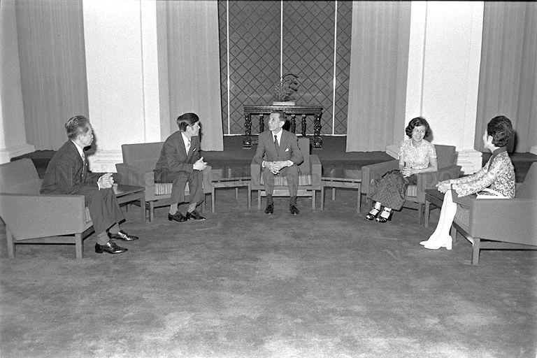 Khmer Republic's Foreign Minister Keuky Lim and his wife calling on President and Mrs Benjamin Henry Sheares at Istana. Seated on the left is Ambassador of Khmer Republic to Singapore K R L Wongsanith.