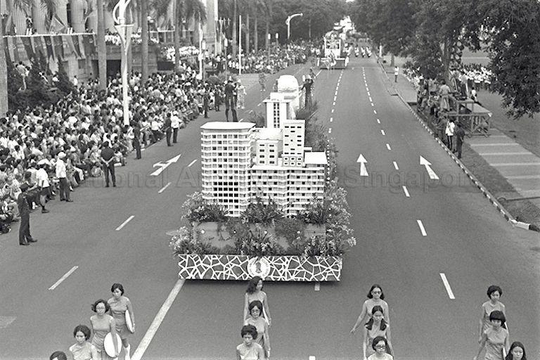 National Day Parade 1974 at the Padang -- Singapore Tourist Promotion Board float