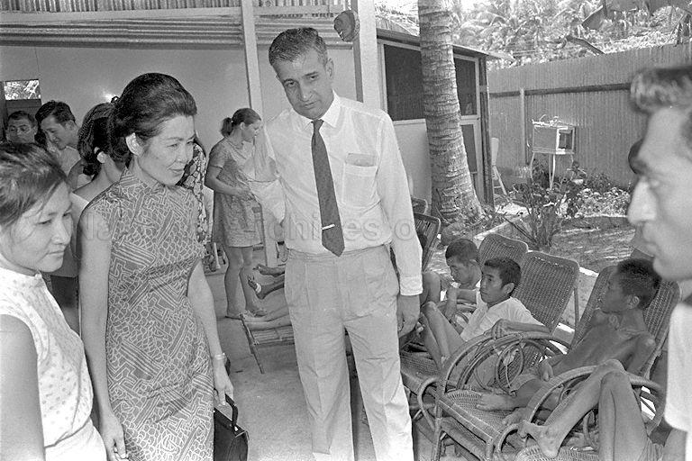 First Lady Madam Yeo Seh Geok (second from left) visiting the Tampines Home for Retarded Children.
