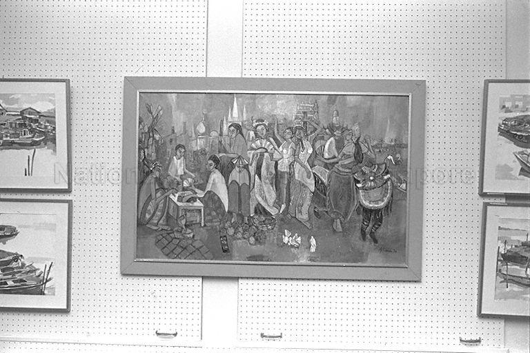 Display of an art piece at an art exhibition by Mr Hua Chai Yong and Mr Leo Hee Tong at the Chinese Chamber of Commerce.