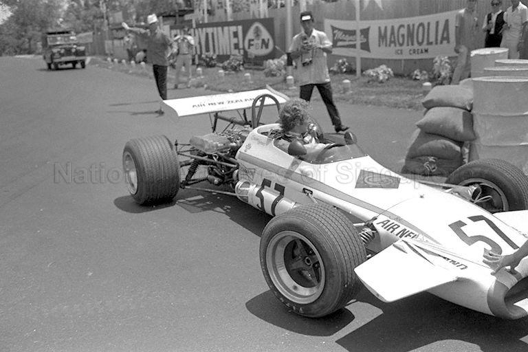 New Zealand's motor-racing ace Graeme Lawrence driving in his Brabham BT30 during the Singapore Grand Prix 1971 at Sembawang Hills Circuit.