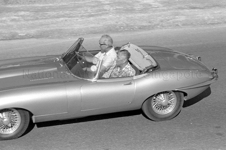 President Yusof Ishak being driven around the race track during Singapore Grand Prix 1970