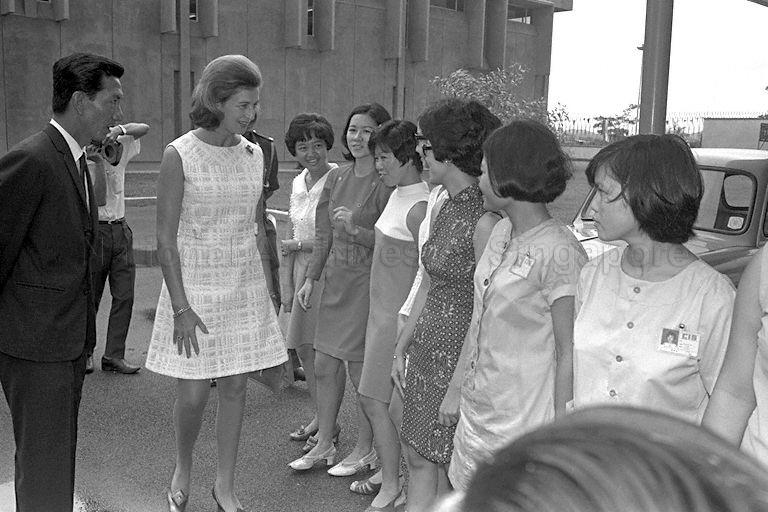 Princess Alexandra of United Kingdom, who is in Singapore for a six-day visit as her cousin Queen Elizabeth's special representative to Singapore's 150th anniversary celebrations, visiting Chartered Industries of Singapore in Jurong