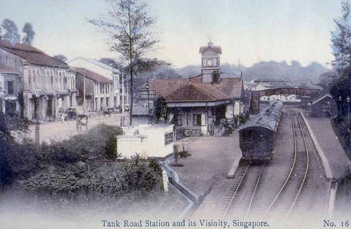 Tank Road railway station, Singapore. This station opened on 1 May 1906, just south of Penang Lane. It replaced the first, 1903, station, which occupied the former Police Parade Ground on the corner of Tank Road and River Valley Road. The relocation was required to permit an embankment leading to the railway bridge being constructed over River Valley Road. This carried the extension to Pasir Panjang that opened on 21 Jan 1907. Tanjong Pagar station took over as the terminus for passenger trains in 1932.