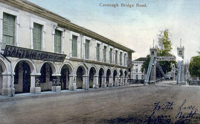 Northeastern frontage of Flint's Building with Cavenagh Bridge on the right, Singapore