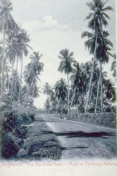 View of road and entrance to Sea View Hotel (right) at Tanjong Katong, Singapore
