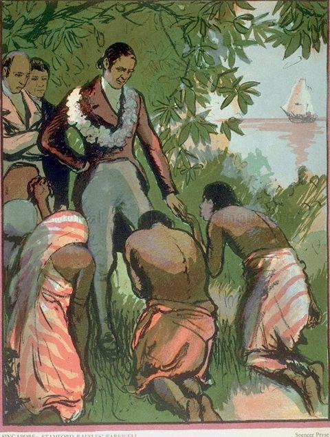 Artwork of "Stamford Raffles' Farewell in Singapore in 1823" by Spencer Pryse