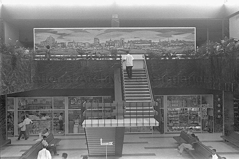 Distinctive feature of Paya Lebar International Airport is the mosaic wall located on second floor of the terminal building. On the first floor of the building are several shops and Overseas Chinese Bank. Paya Lebar Airport ceased operating as a civil airport in 1981 with the opening of Changi International Airport.