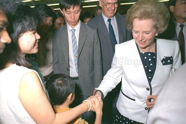 British Prime Minister Margaret Thatcher being greeted by fans during her visit to St Michael's store at Centrepoint shopping complex