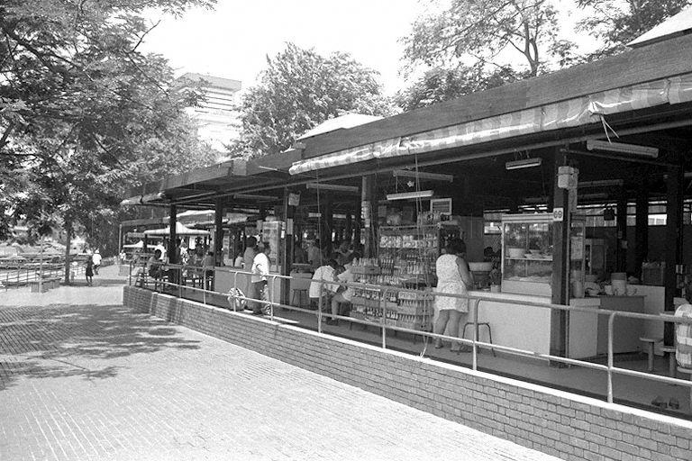 Hawker stalls at Empress Place Food Centre. The food centre was opened in 1973 and demolished in 1983.