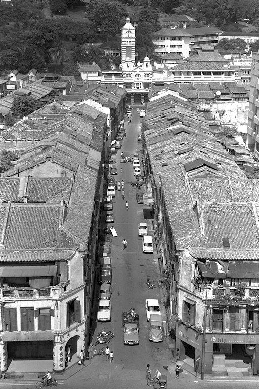 Aerial view of Hock Lam Street looking towards the Central Fire Station.