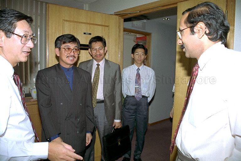 Brunei's Permanent Secretary (Finance) Dato Paduka Haji Yakub Abu Bakar with Permanent Secretary to Ministry of Education Er Kwong Wah and Principal and Chief Executive Officer of Temasek Polytechnic Dr N Varaprasad during visit to Ministry of Education