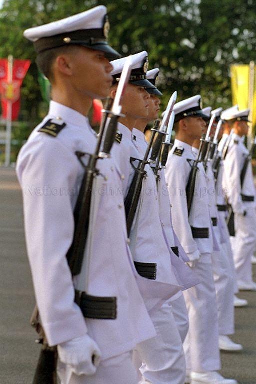 Officer Cadet School (OCS) graduates at the Tri-Service Commissioning Parade reviewed by President Wee Kim Wee at the Singapore Armed Forces Training Institute (SAFTI)