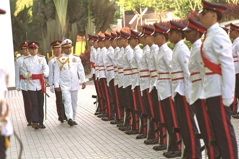 Commander-in-chief of the Royal Thai Army, General Wimol Wongwanich inspecting a guard of honour from the 4th Battalion Singapore Infantry Regiment during the investiture ceremony to receive the Meritorious Service Medal (Military) from Minister for Defence, Dr Yeo Ning Hong at the Ministry of Defence (MINDEF), Gombak Drive