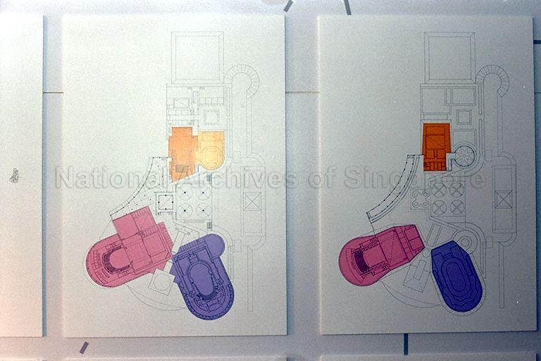 Floor plans of the new Singapore arts centre, The Esplanade on display at the design exhibition held at the Ministry of National Development (MND) building