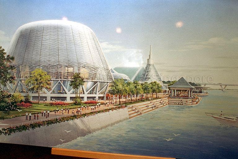 An artist's impression of the new Singapore arts centre, The Esplanade on display at the design exhibition held at the Ministry of National Development (MND) building