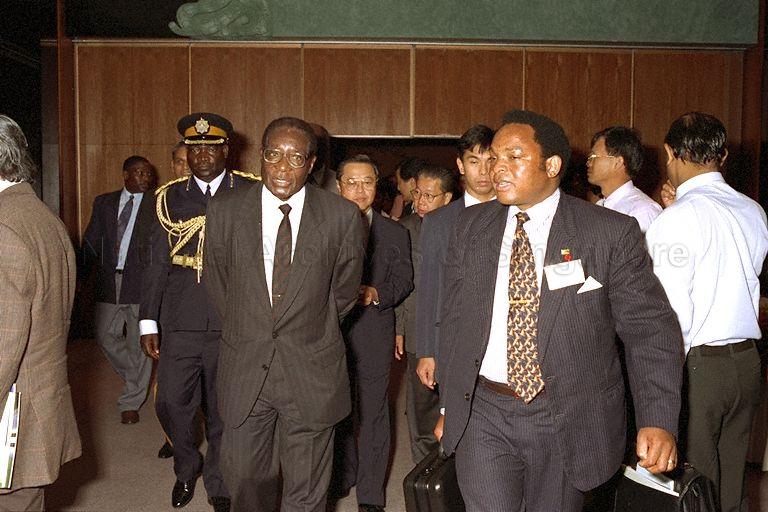 Zimbabwean President Robert G Mugabe arriving at the Trade and Investment Forum on Zimbabwe organised by the Trade Development Board (TDB) at Mandarin Singapore. &nbsp;The Zimbabwean President was here on a three-day official visit accompanied by prominent businessmen and government officials.
