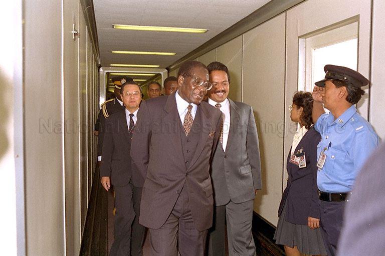 Zimbabwean President Robert G Mugabe arriving at Singapore Changi Airport Terminal 1 for his departure.  The Zimbabwean President was here on a three-day official visit accompanied by prominent businessmen and government officials.